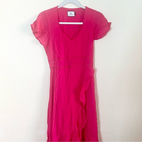Tuckernuck Francesca Short Sleeve Maxi Ruffle Faux Wrap Dress In Hot Pink Sz XS - Picture 6 of 8